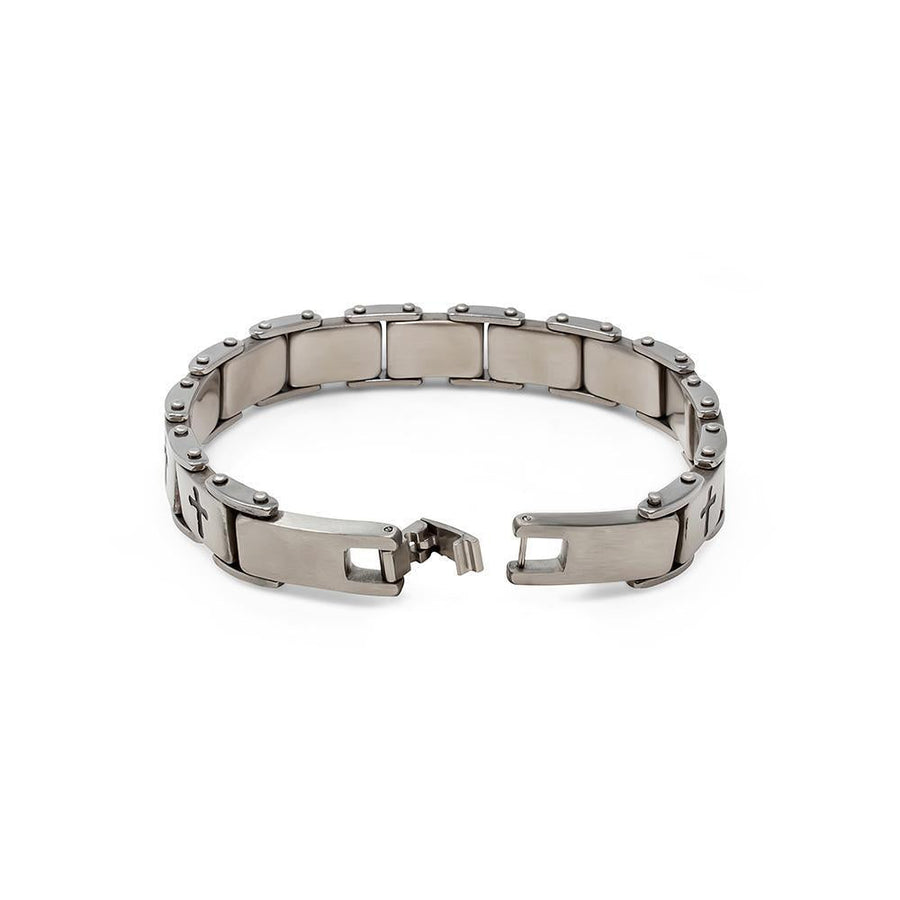 Stainless Steel Black Cross Link Bracelet 8.5 - Mimmic Fashion Jewelry