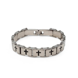 Stainless Steel Black Cross Link Bracelet 8.5 - Mimmic Fashion Jewelry