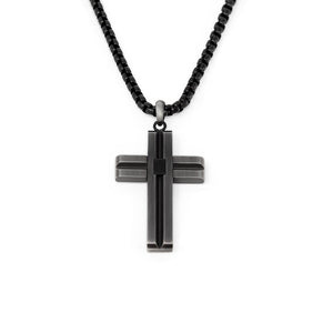 Stainless St Black IP Cross Pendant in Chain - Mimmic Fashion Jewelry
