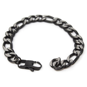 Stainless Steel Black Ion Plated Figaro Chain Bracelet - Mimmic Fashion Jewelry