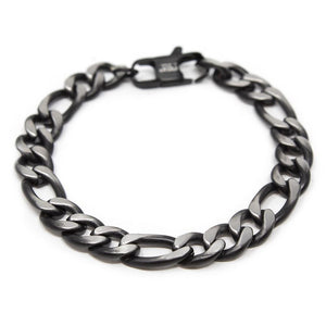 Stainless Steel Black Ion Plated Figaro Chain Bracelet - Mimmic Fashion Jewelry