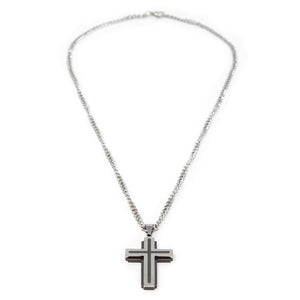 Stainless Steel Black Ion Plated Line Top Cross Pendant on Chain - Mimmic Fashion Jewelry