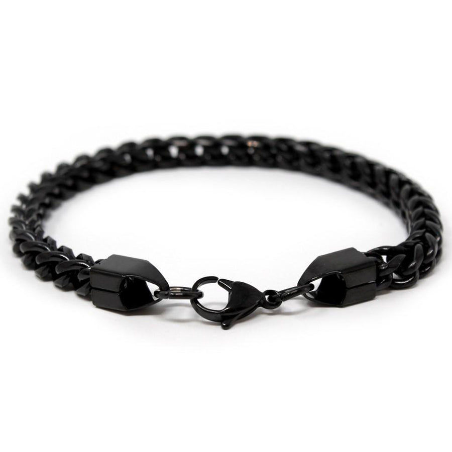 Stainless Steel Black Ion Plated Rounded Franco Chain Bracelet - Mimmic Fashion Jewelry
