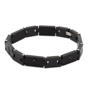 Stainless St Black IP & Carbon Fiber CZ Cross Link Bracelet - Mimmic Fashion Jewelry
