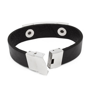 St Steel Black Leather Fliplock Bracelet - Mimmic Fashion Jewelry