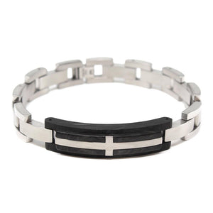 Stainless Steel Black Matte ID Bracelet with Cross - Mimmic Fashion Jewelry