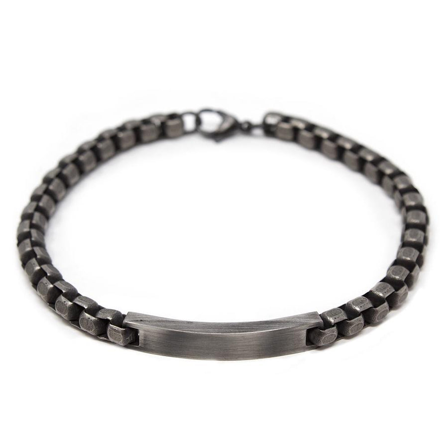 Stainless Steel Black Oxidized Box Chain ID Bracelet - Mimmic Fashion Jewelry