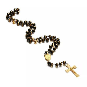 Stainless Steel Black Rubber Men's Rosary Gold Plated