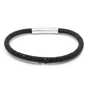 Stainless Steel Black Stingray Leather Bracelet - Mimmic Fashion Jewelry