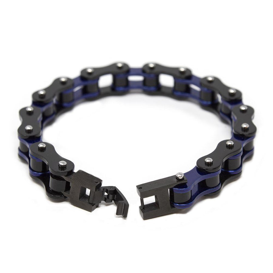 Stainless Steel Black and Blue Bike Chain Bracelet - Mimmic Fashion Jewelry