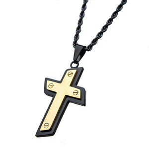Stainless St Black and Gold IP Cross Pendant with Chain - Mimmic Fashion Jewelry