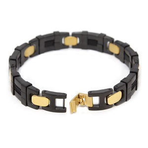 Stainless Steel Black and Gold Tone Link Bracelet - Mimmic Fashion Jewelry