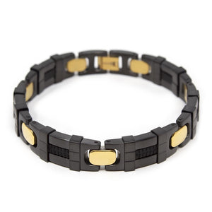Stainless Steel Black and Gold Tone Link Bracelet - Mimmic Fashion Jewelry