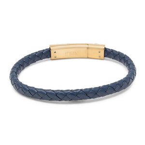 Stainless St/Blue Braided Leather Bracelet w Anchor - Mimmic Fashion Jewelry