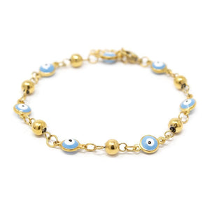 Stainless Steel Blue Evil Eye Bracelet Gold Plated - Mimmic Fashion Jewelry