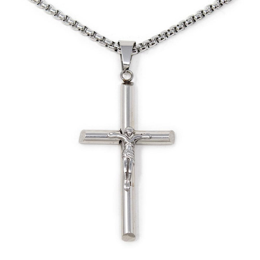 Stainless Steel Box Chain with Crucifix Pendant - Mimmic Fashion Jewelry