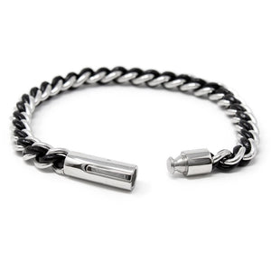 Stainless Steel Bracelet Black Leather Braided in Chain - Mimmic Fashion Jewelry