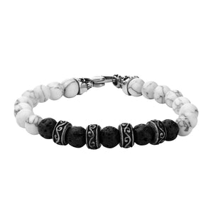 Stainless Steel Bracelet Onyx and Lava Beads - Mimmic Fashion Jewelry