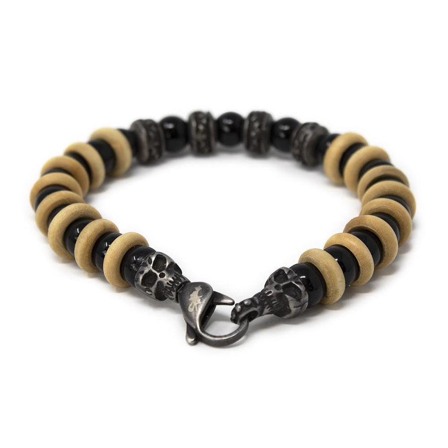 Stainless Steel Bracelet Onyx and Wood Beads - Mimmic Fashion Jewelry