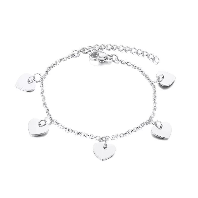 Stainless Steel Bracelet with Five Heart Charms