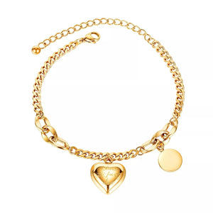 Stainless Steel Bracelet with Heart Charm Gold Plated