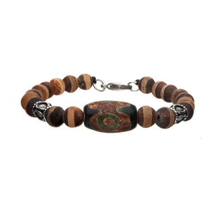 Stainless St Bracelet w Tibetan Bead and Amulet Ornaments - Mimmic Fashion Jewelry