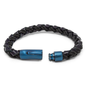 Stainless Steel Braided Black Leather/Blue Clasp - Mimmic Fashion Jewelry