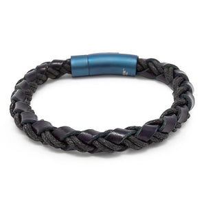 Stainless Steel Braided Black Leather/Blue Clasp - Mimmic Fashion Jewelry