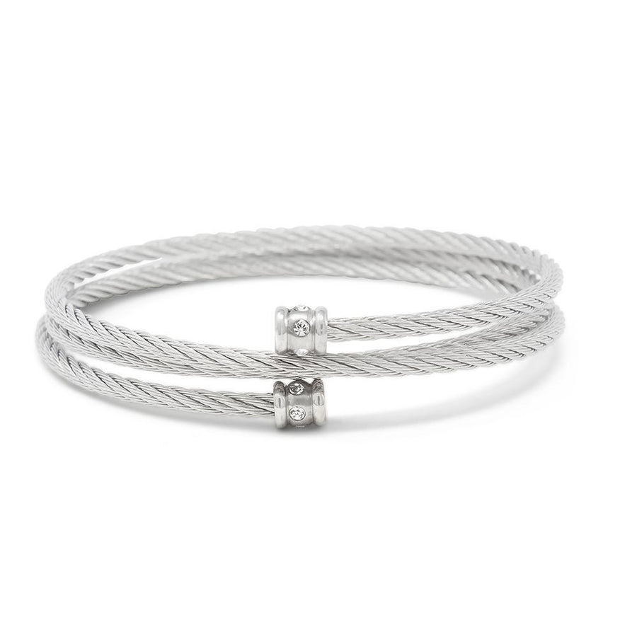Stainless Steel Braided Cable Loop Bangle Bracelet - Mimmic Fashion Jewelry