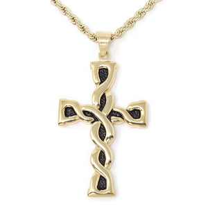 Stainless Steel Braided Enamel Cross Pendant with Rope French Chain - Mimmic Fashion Jewelry
