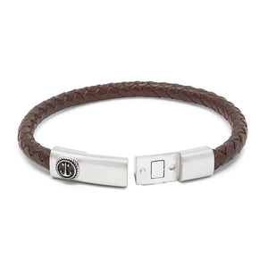 Stainless St/Brown Braided Leather Bracelet w Anchor - Mimmic Fashion Jewelry