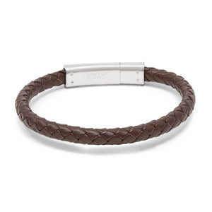 Stainless St/Brown Braided Leather Bracelet w Anchor - Mimmic Fashion Jewelry