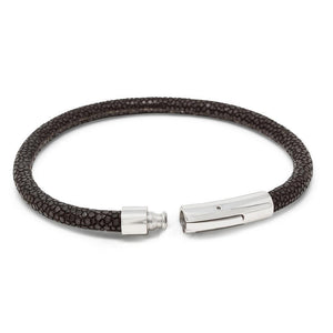 Stainless Steel Brown Stingray Leather Bracelet - Mimmic Fashion Jewelry