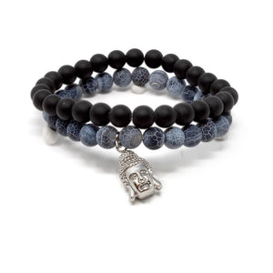 St Steel Buddha Stretch Bracelet Agate/Blue Set of 2 - Mimmic Fashion Jewelry