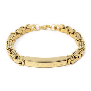Stainless Steel Byzantine Chain ID Bracelet Gold Plated - Mimmic Fashion Jewelry