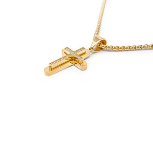 St Steel CZ Cross Pendant Sm GldPl - Mimmic Fashion Jewelry