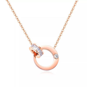 Stainless Steel CZ Eternity Necklace Rose Gold Plated