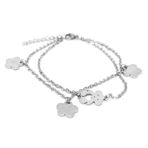 Stainless Steel CZ Flower Charms and Bear Bracelet - Mimmic Fashion Jewelry