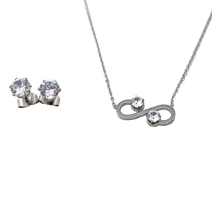 Stainless Steel CZ Infinity Neck Earrings Set - Mimmic Fashion Jewelry