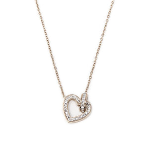 Stainless Steel CZ Pave Heart Necklace Rose Gold Plated - Mimmic Fashion Jewelry