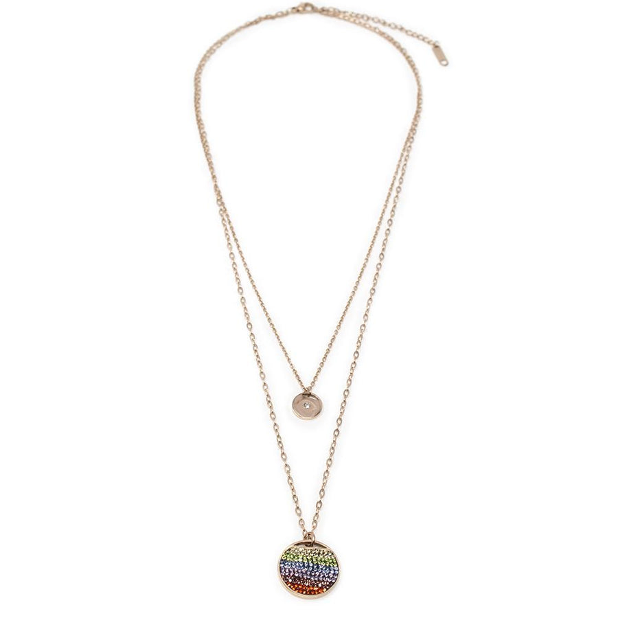 Stainless Steel CZ Rainbow Double Necklace Rose Gold Plated - Mimmic Fashion Jewelry