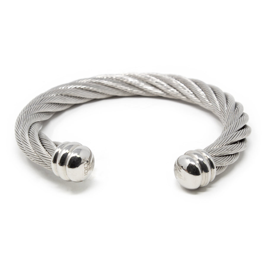 Stainless Steel Cable Twist Cuff Bangle Bracelet - Mimmic Fashion Jewelry