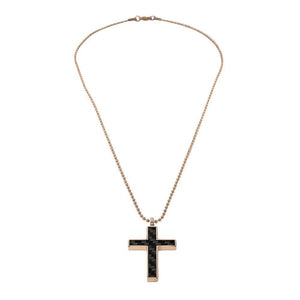 Stainless Steel Carbon Fiber Cross Pendant Necklace Rose Gold Plated - Mimmic Fashion Jewelry