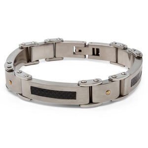 Stainless St Carbon Fiber Inlay Link Bracelet - Mimmic Fashion Jewelry