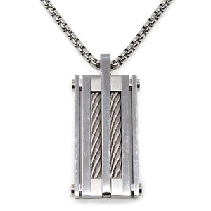 Stainless Steel Chunk Cable Pendant on 24 Inch Chain - Mimmic Fashion Jewelry