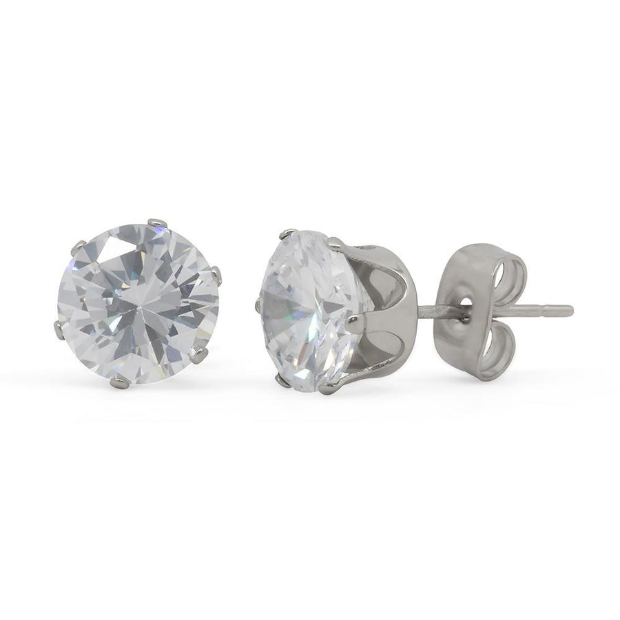 Stainless Steel Clear Round Stud Earrings - Mimmic Fashion Jewelry