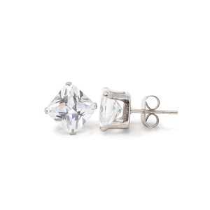Stainless Steel Clear Square Stud Earrings - Mimmic Fashion Jewelry
