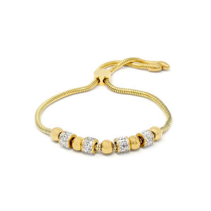 Stainless Steel Cocoon Chain Bracelet Crystal Pave Beads Gold Plated - Mimmic Fashion Jewelry