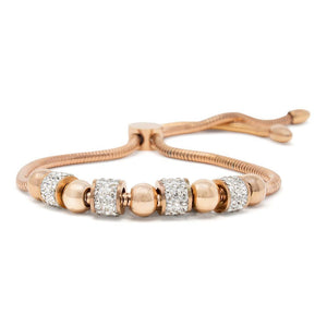 Stainless Steel Cocoon Chain Bracelet Crystal Pave Beads Rose Gold Plated - Mimmic Fashion Jewelry