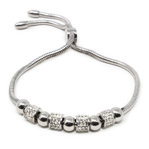 Stainless Steel Cocoon Chain Bracelet Crystal Pave Beads - Mimmic Fashion Jewelry